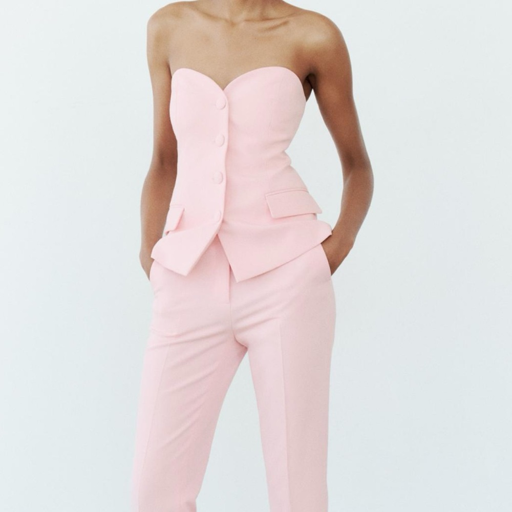 Zara pink bustier and pants.